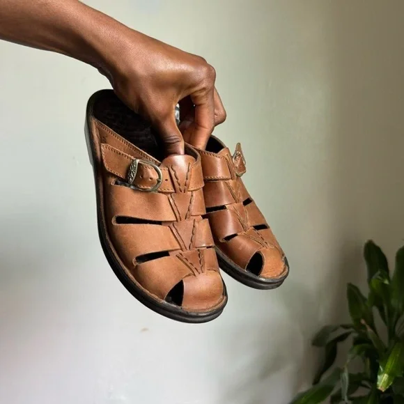 Tan Brown Leather Mule Clog Sandals 7 - Picture 3 of 8